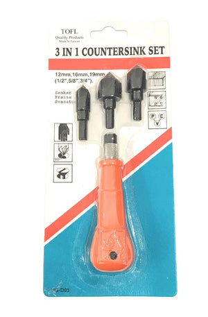 
                  
                    TOLF Countersink Screw Hole Tool - Manual 3-Pc. Countersink Drill Bit Set
                  
                